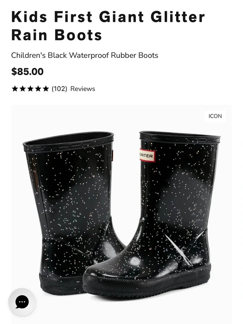 Hunter Little Kid Glitter Black Rain Boots NIB size 13